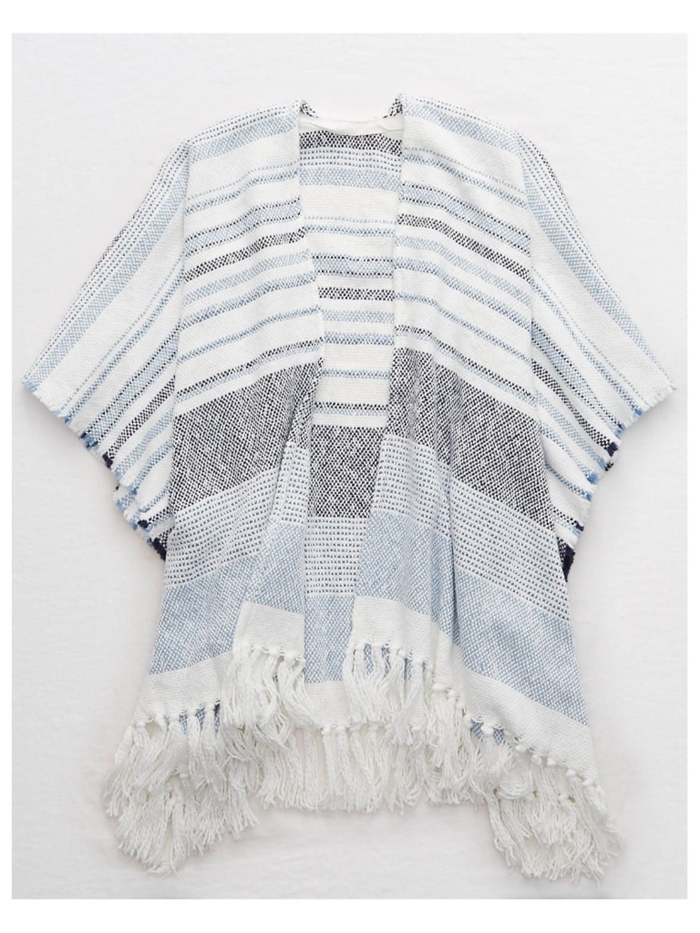 Aerie - Open Front Fringe Tassel Blue Stipe Beach Blanket Cape One Size